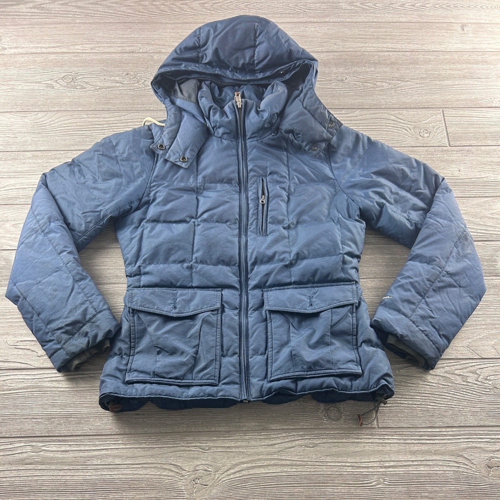 Eddie Bauer Womens Navy Blue Quilted Down Puffer Jacket Hooded Small